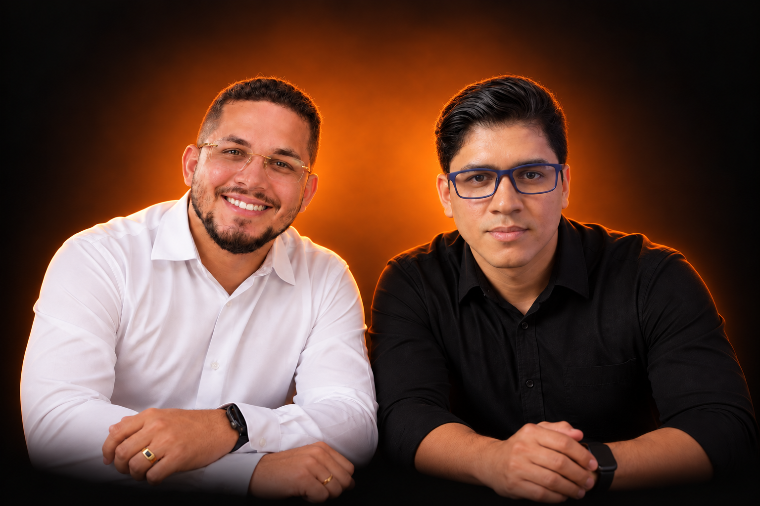Valdiner Rocha e Raul Cruz, ministradores da Imersão MVI, com fundo preto e iluminação laranja